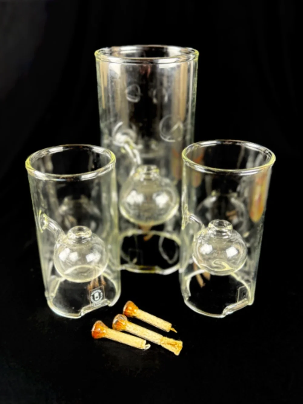 3 Wolfard Clear Glassblowing Hand Blown Classic Chamber Glass Oil Lamps 9 & 6 in